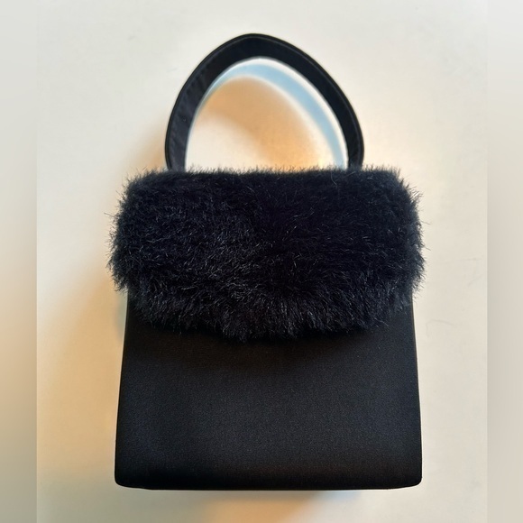 Handbags - Cute Mini Women Handbag, Faux Fur in Front, Snap Closure, Black, 4.5x5x3 Inches